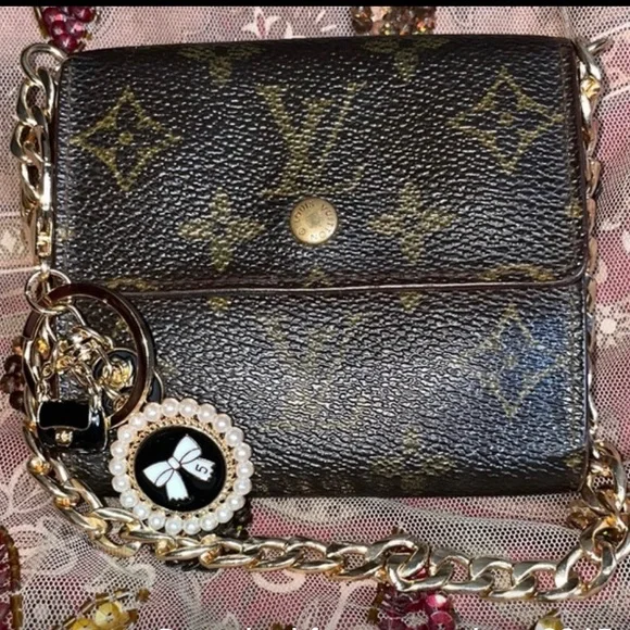 Louis Vuitton Elise Purse In Monogram, Crossgrain Leather with Chain and Charm - Picture 1 of 11